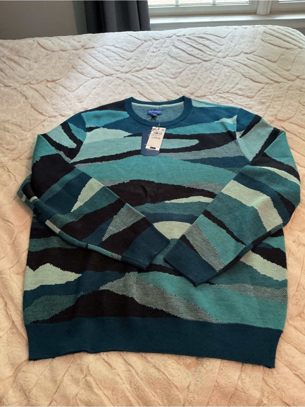 Club Room Teal & Navy Wave-Pattern Crewneck Sweater